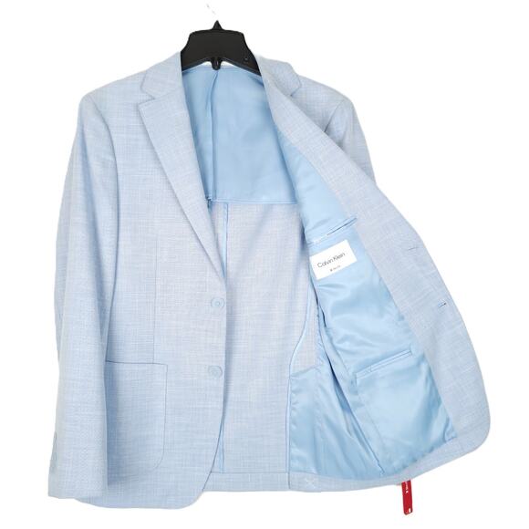 Calvin Klein Men's Slim-Fit Stretch Sport Coat Blazer Heather Light Blue 38R NWT - Picture 2 of 7